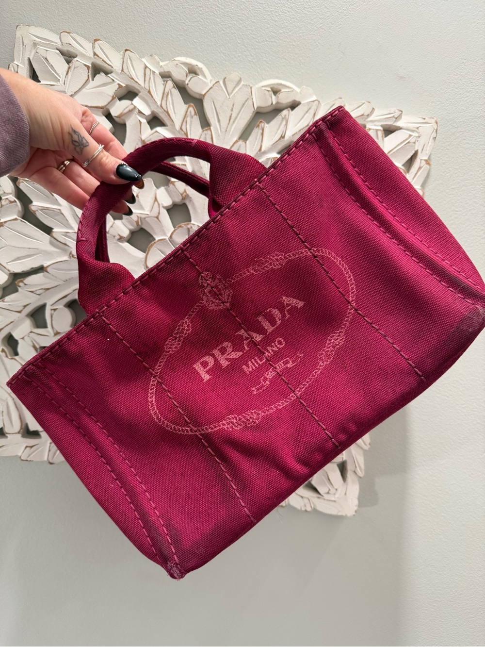 Prada Milano pink canapa Canvas Tote Bag